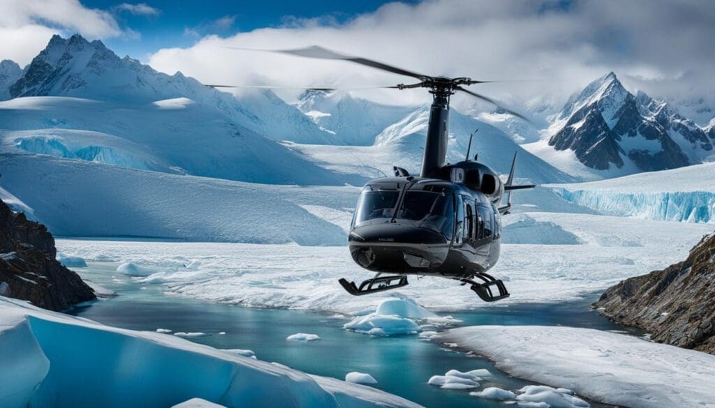spectaculaire helikoptervliegroute naar de gletsjer