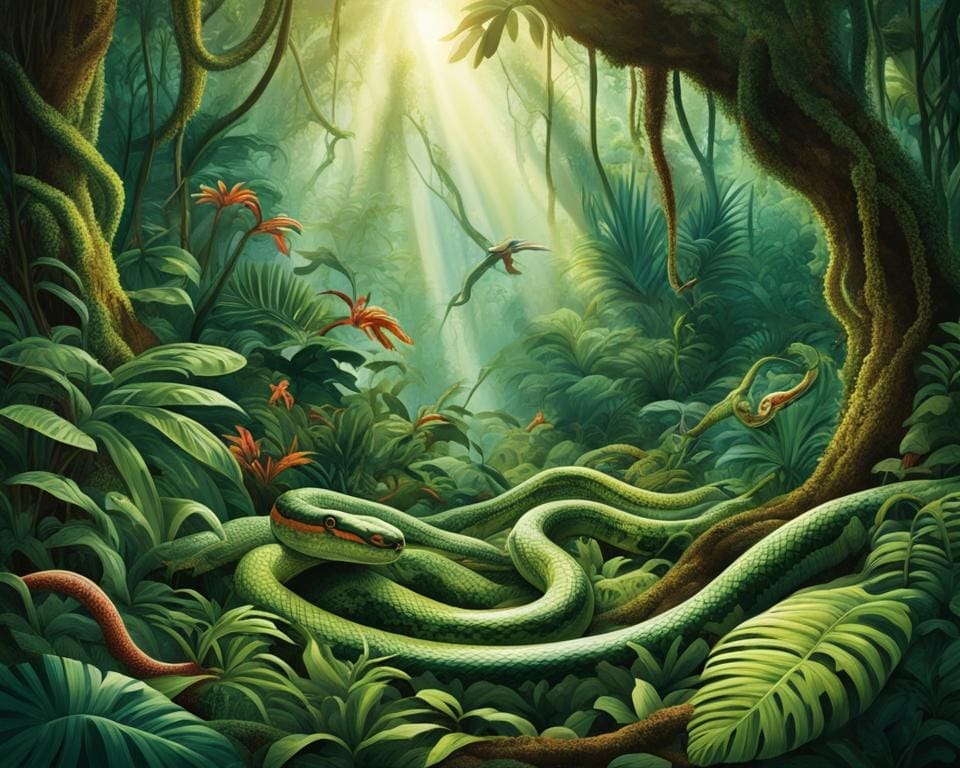 slangen in tropisch regenwoud