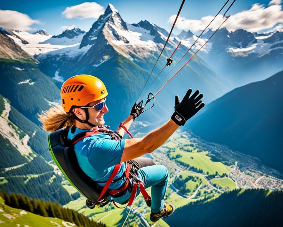 adrenaline zipline in Zwitserse Alpen