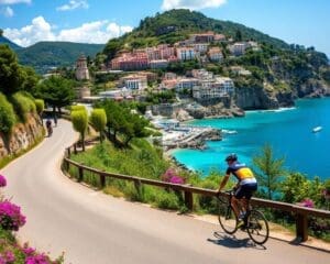 Fiets langs de kust van de Amalfikust, Italië