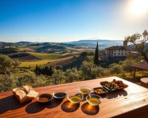 Proef de olijfolie in de regio van Toscane