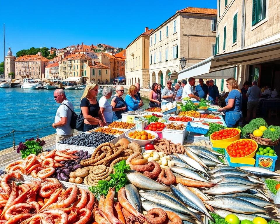 Proef de verse zeevruchten in Dubrovnik, Kroatië