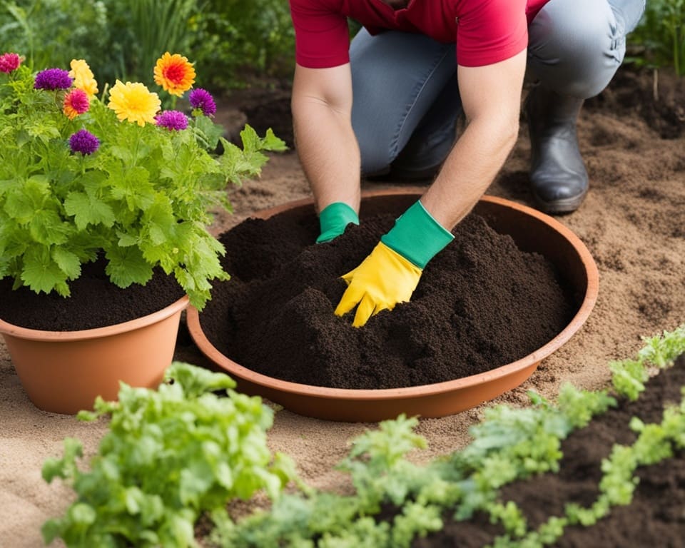 Tuinschep in gebruik