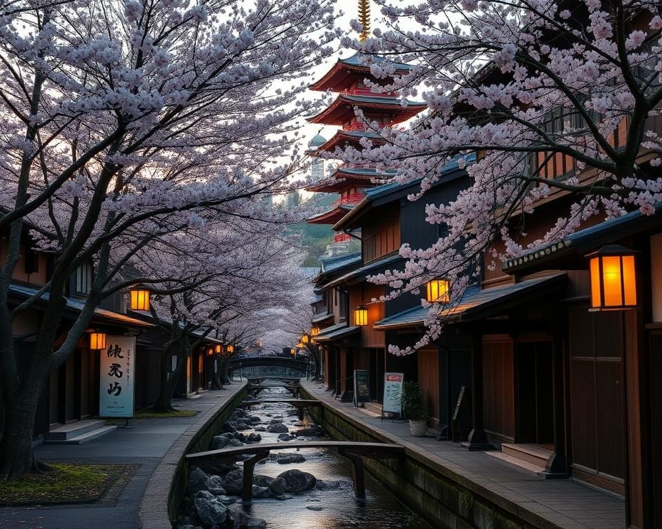 Bezienswaardigheden in de oude straten van Kyoto, Japan