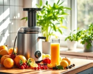 Fruitpersen voor versgeperste sappen in de ochtend