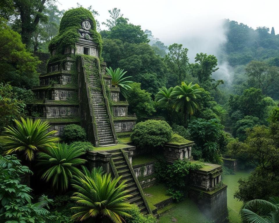 Reizen langs de ruïnes van de oude Maya-steden