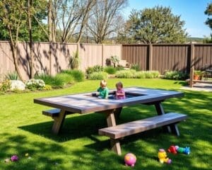 Tuintafels met een ingebouwde speelruimte voor kinderen