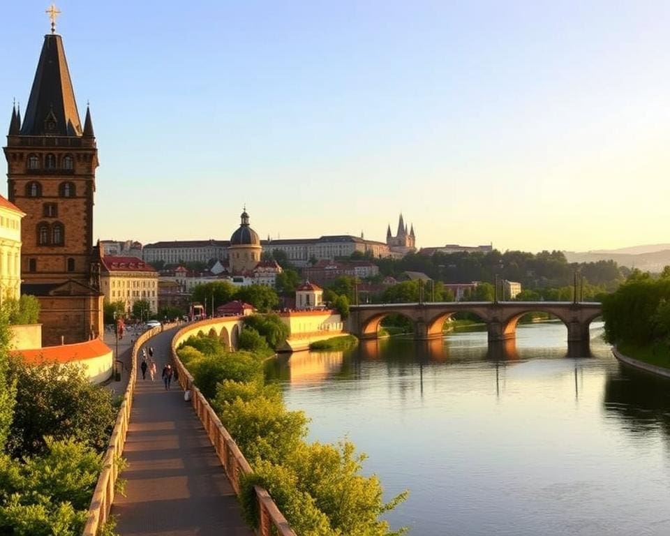 Vltava rivier romantische wandeling panoramisch uitzicht