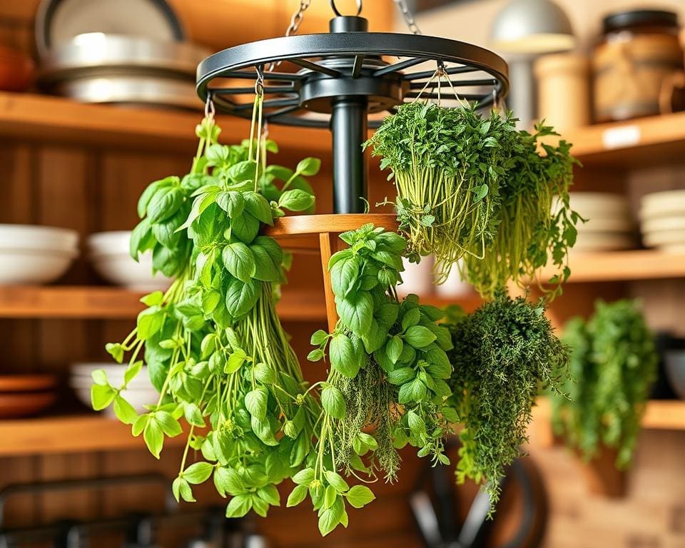 Hangende kruidenrekjes met een draaiend plateau