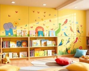 Kinderboekenplanken met een vrolijke dierenprint