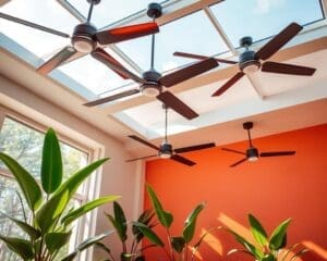 Moderne plafondventilatoren voor verkoeling in de zomer