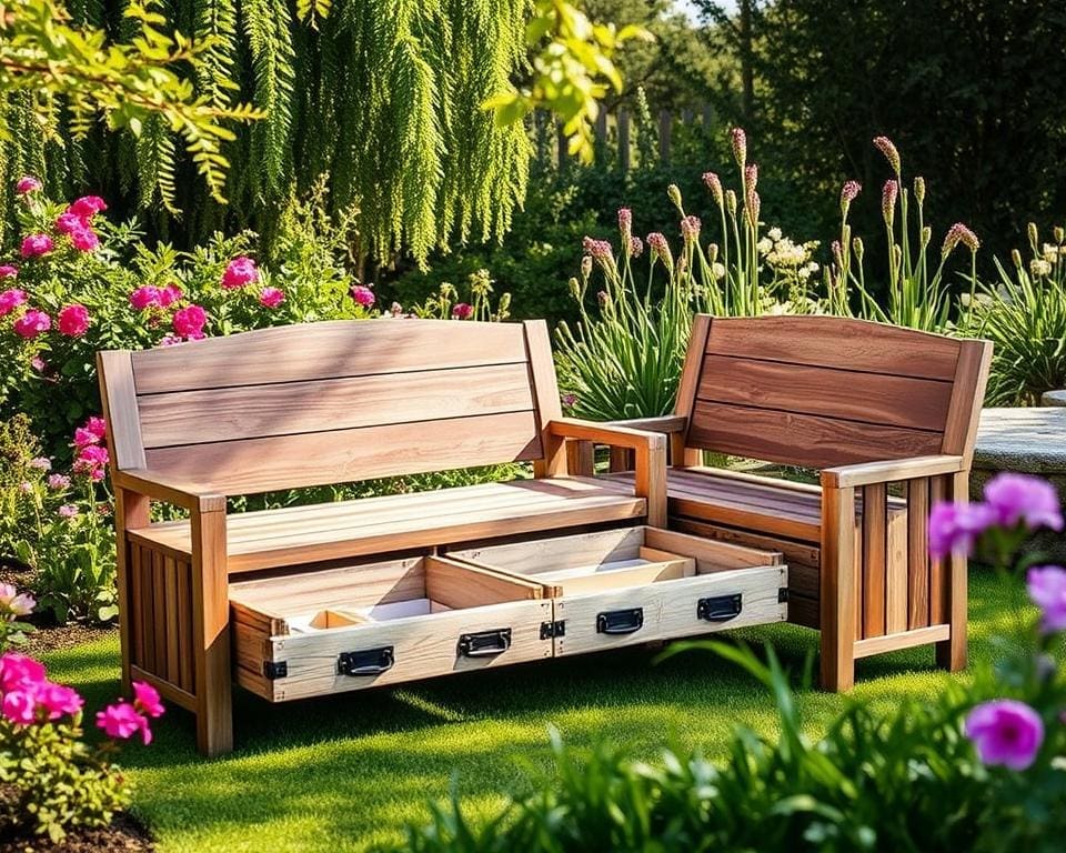 Tuinbanken met een verwijderbaar opberggedeelte