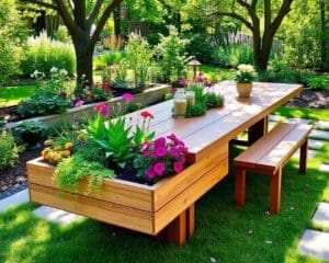 Tuintafels met een ingebouwde plantenbak