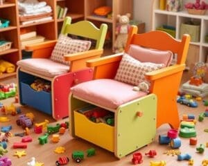 Kinderstoelen met een geïntegreerde speelgoedbak