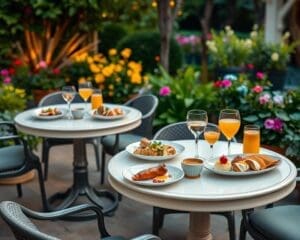 Tuintafels met een ingebouwde draaibare serveertray