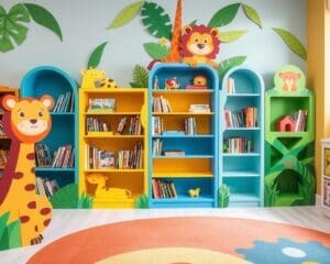 Kinderboekenrekken met een vrolijk dierenontwerp